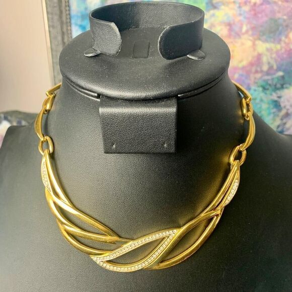 Vintage Monet Choker Necklace, in Gold, Stamped - Picture 1 of 5